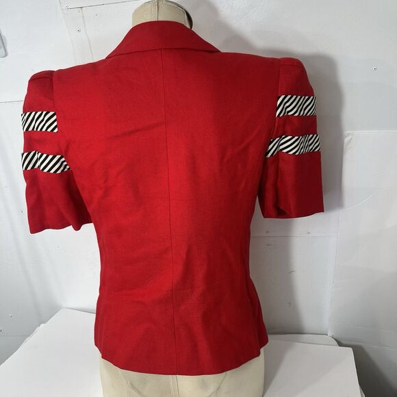 VINTAGE Richard Warren RED Short Sleeve Jacket Sz 6 double breasted 80s - Picture 2 of 16